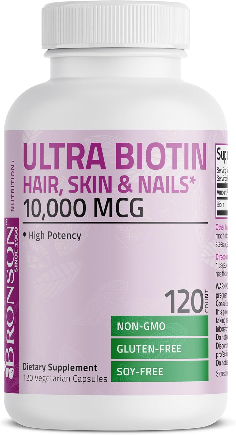 Bronson Ultra Biotin 10,000 mcg – Complemento para Cabello, Piel y Uñas, 120 Cápsulas Vegetales