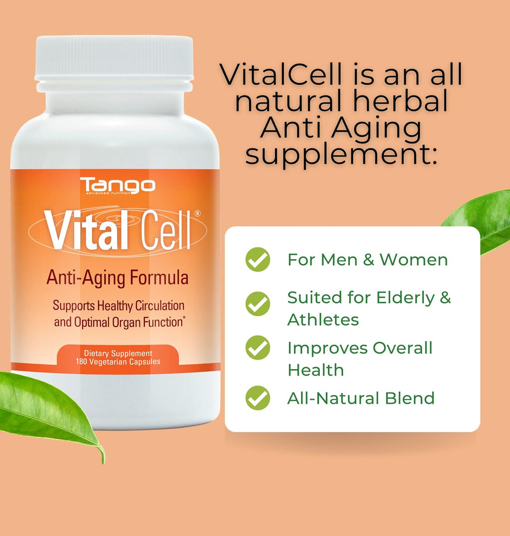 Vital Cell - Natural Anti-Aging Supplement for Men and Women, Supports Circulation and Healthy Organ Function (180 Vegetable Capsules)