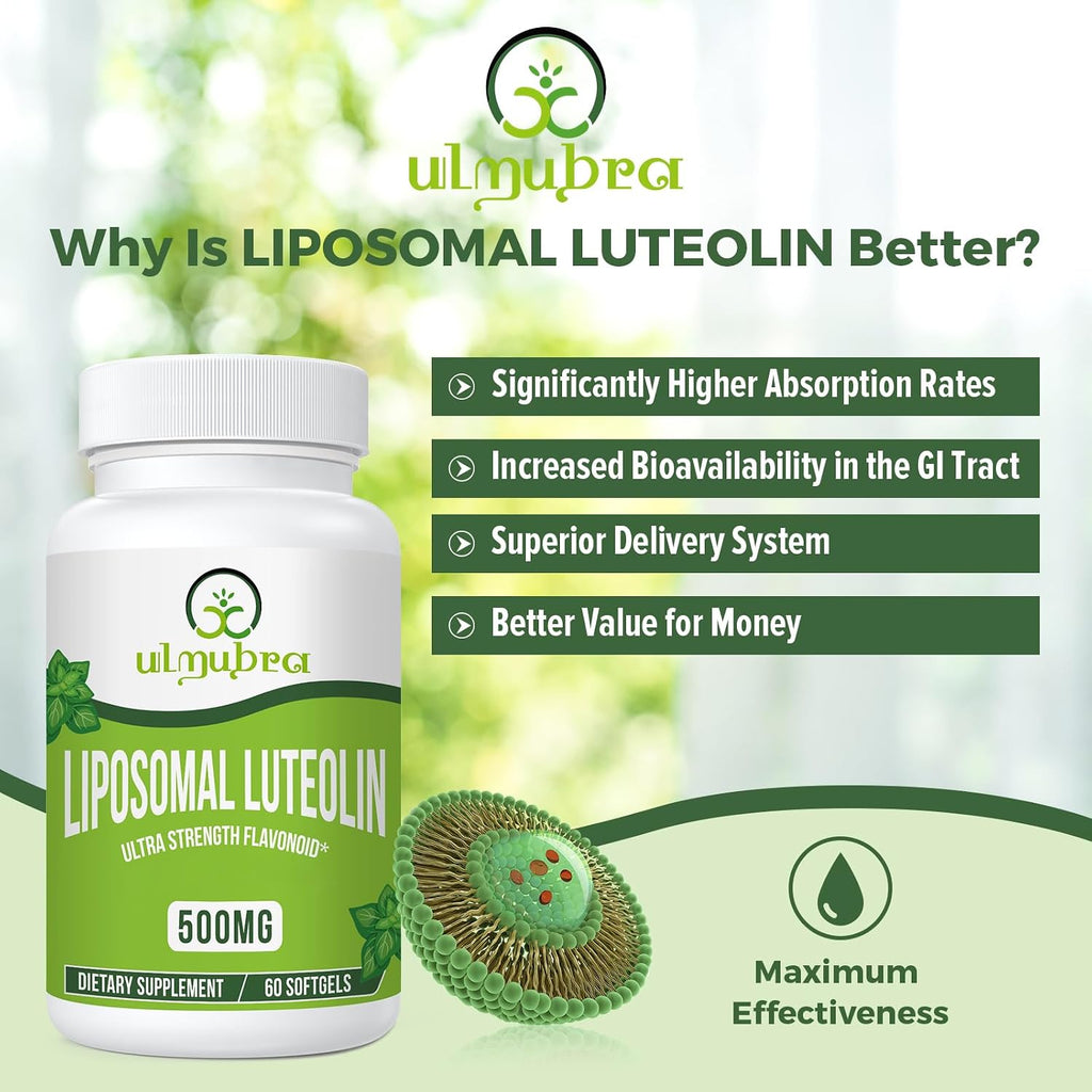 Ulmubra Luteolina Liposomal 500mg, Máxima Absorción, 60 Cápsulas Blandas