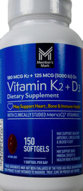Member's Mark Vitamina K2 180 mcg + D3 125 mcg, 150 Cápsulas Blandas