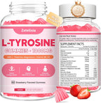 Gominolas de L-Tirosina 10-en-1, 2 Paquetes - Suplemento de Tirosina con L-Teanina, B6, D3, Zinc - Apoyo Cognitivo, Memoria, Energía y Estado de Ánimo - Sabor Fresa, 120 unidades