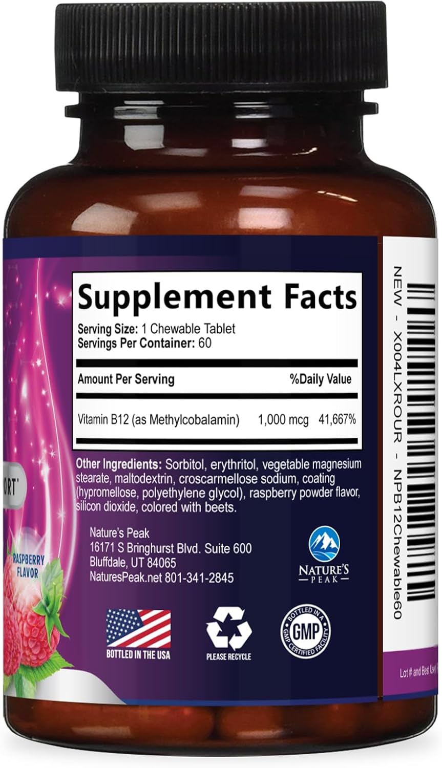 Vitamina B12 Metilcobalamina 1000 mcg - 60 Comprimidos Masticables Sabor Bayas