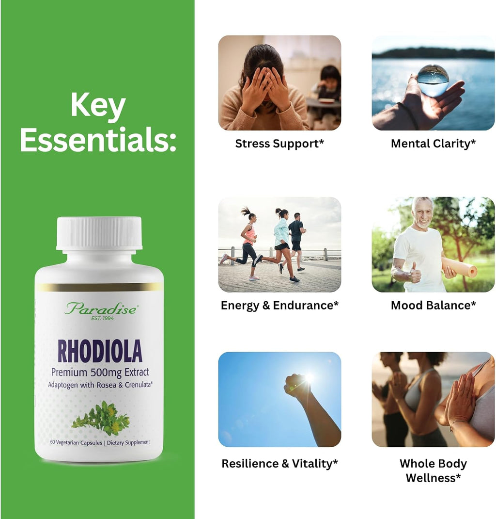 Paradise Herbs Rhodiola Extract 500mg, 60 Cápsulas Vegetales