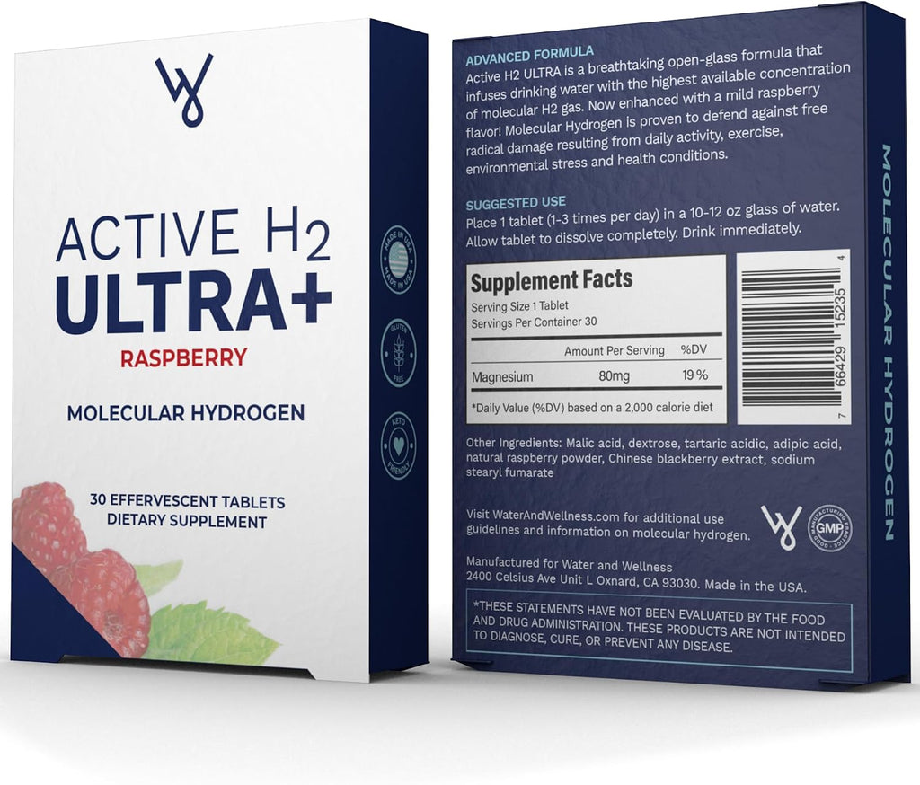 Active H2 Ultra+ Comprimidos de Agua Hidrogenada, Frambuesa Natural (30 serv.)