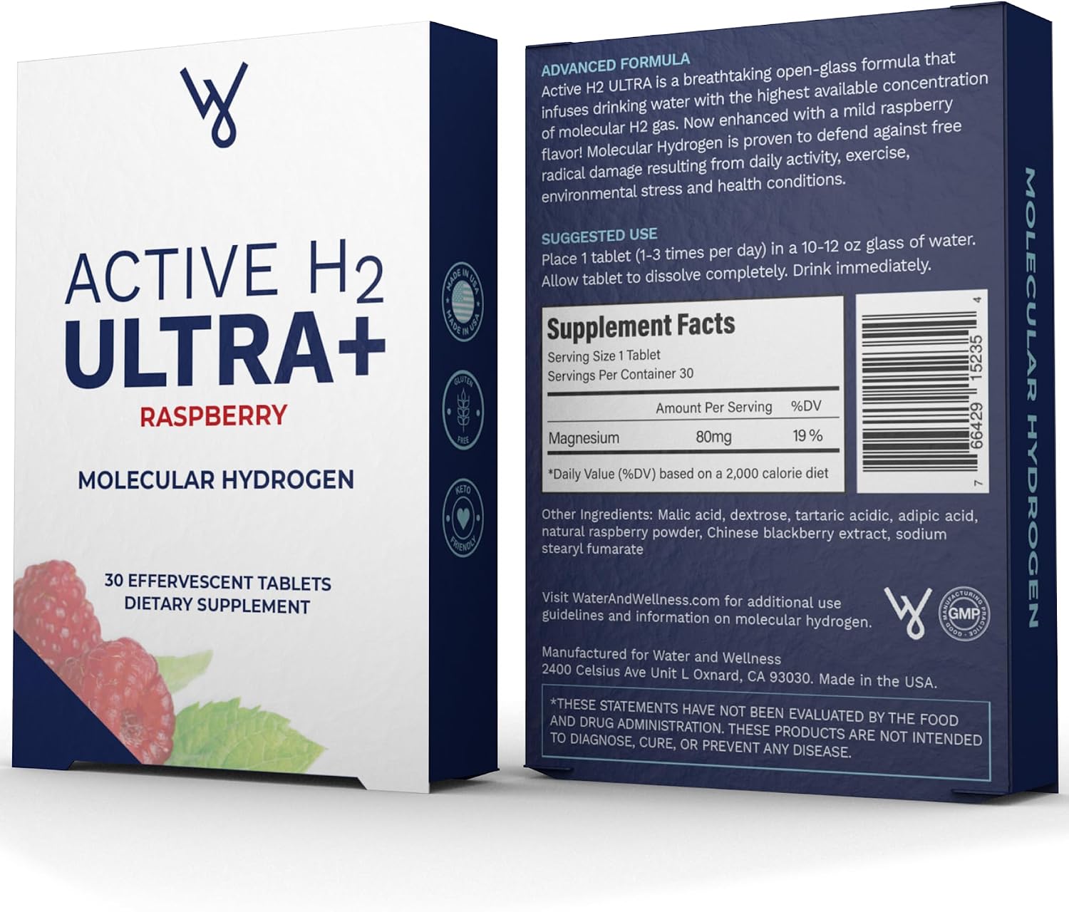 Active H2 Ultra+ Comprimidos de Agua Hidrogenada, Frambuesa Natural (30 serv.)