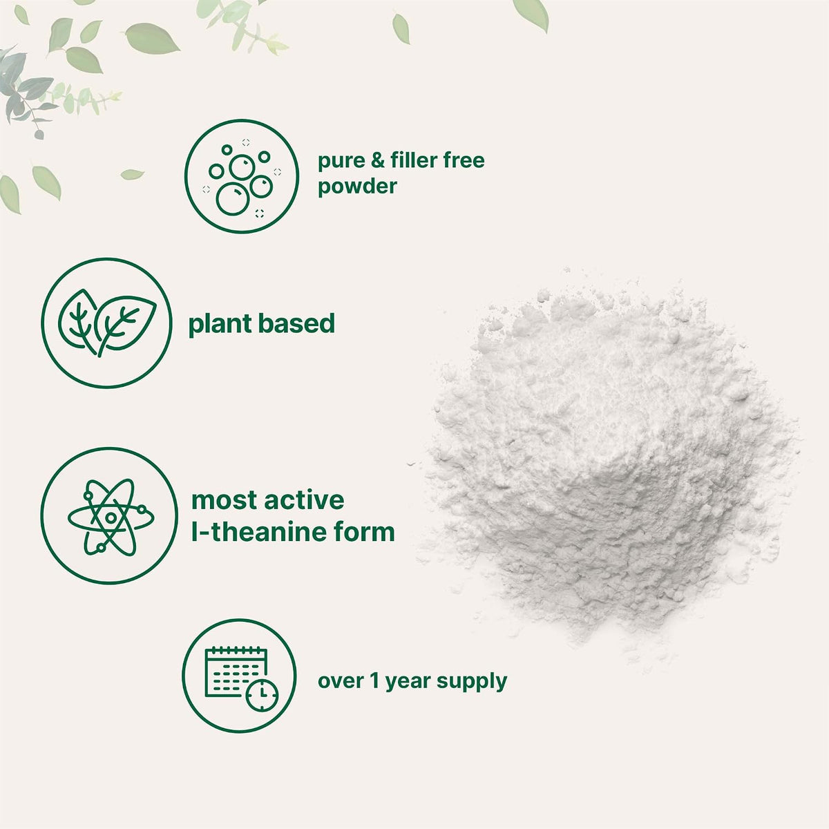 Pure L-Theanine Powder, 100 Grams (1 Year – Incluye un cazo dosificador para facilitar la medición. – Image 4