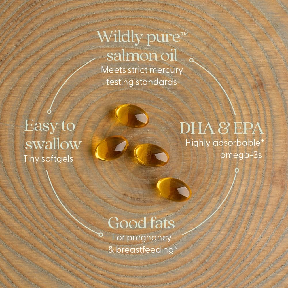 New Chapter Wholemega for Moms – Aceite de Salmón Salvaje con DHA + Vitamina D3, 180 Cápsulas