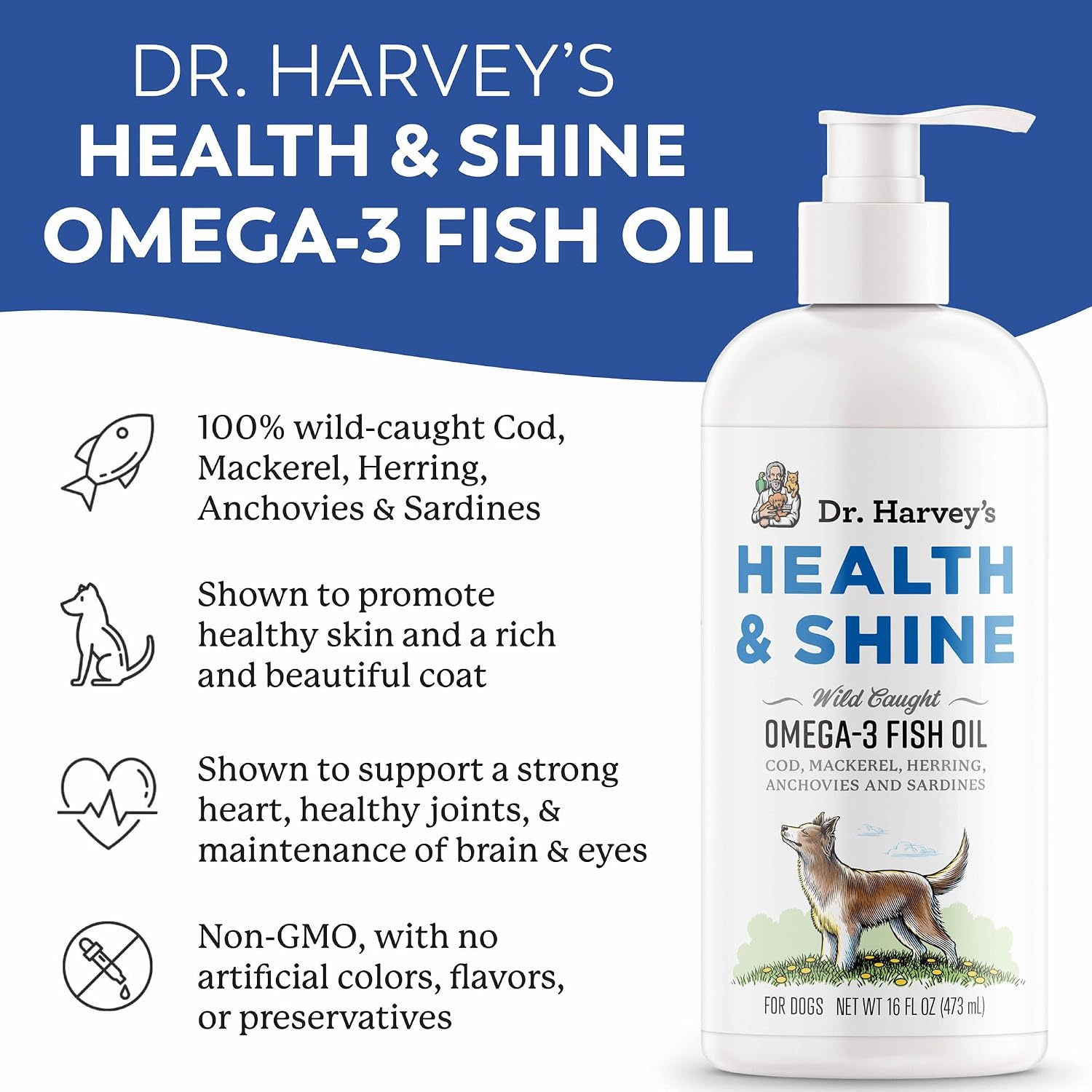 Dr. Harvey’s Health & Shine Omega 3 Aceite de Pescado para Perros (473 ml)