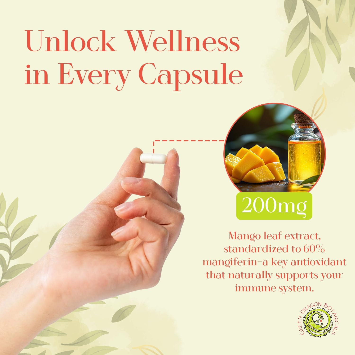 MangoForte™ Hojas de Mango en Cápsulas 200 mg | 60 Cápsulas | Extracto Natural con 60% Mangiferina