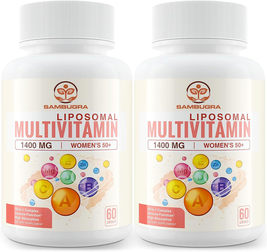 Sambugra Multivitamínico Liposomal para Mujeres 50+ - 32 Ingredientes con CoQ10, Vitaminas C, D, E y Luteína - Sin Hierro (120 Cápsulas)