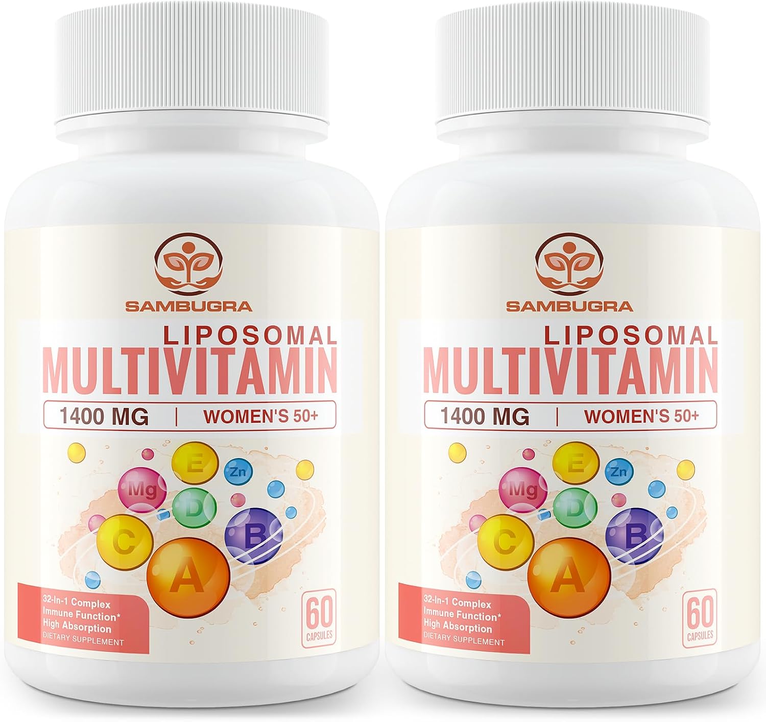 Sambugra Multivitamínico Liposomal para Mujeres 50+ - 32 Ingredientes con CoQ10, Vitaminas C, D, E y Luteína - Sin Hierro (120 Cápsulas)