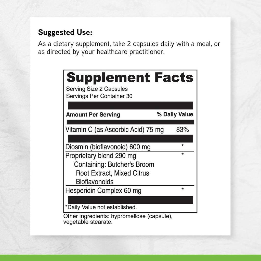 DAVINCI Labs Healthy Veins - Suplemento con Vitamina C, Diosmina y Bioflavonoides para la Salud Vascular - 60 Cápsulas Vegetales