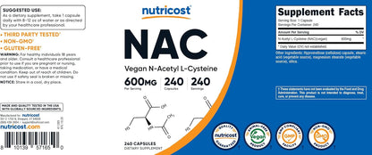 Nutricost N-Acetilcisteína (NAC) 600mg, 240 Cápsulas Vegetarianas - Vegano, Sin OGM, Sin Gluten – Image 6