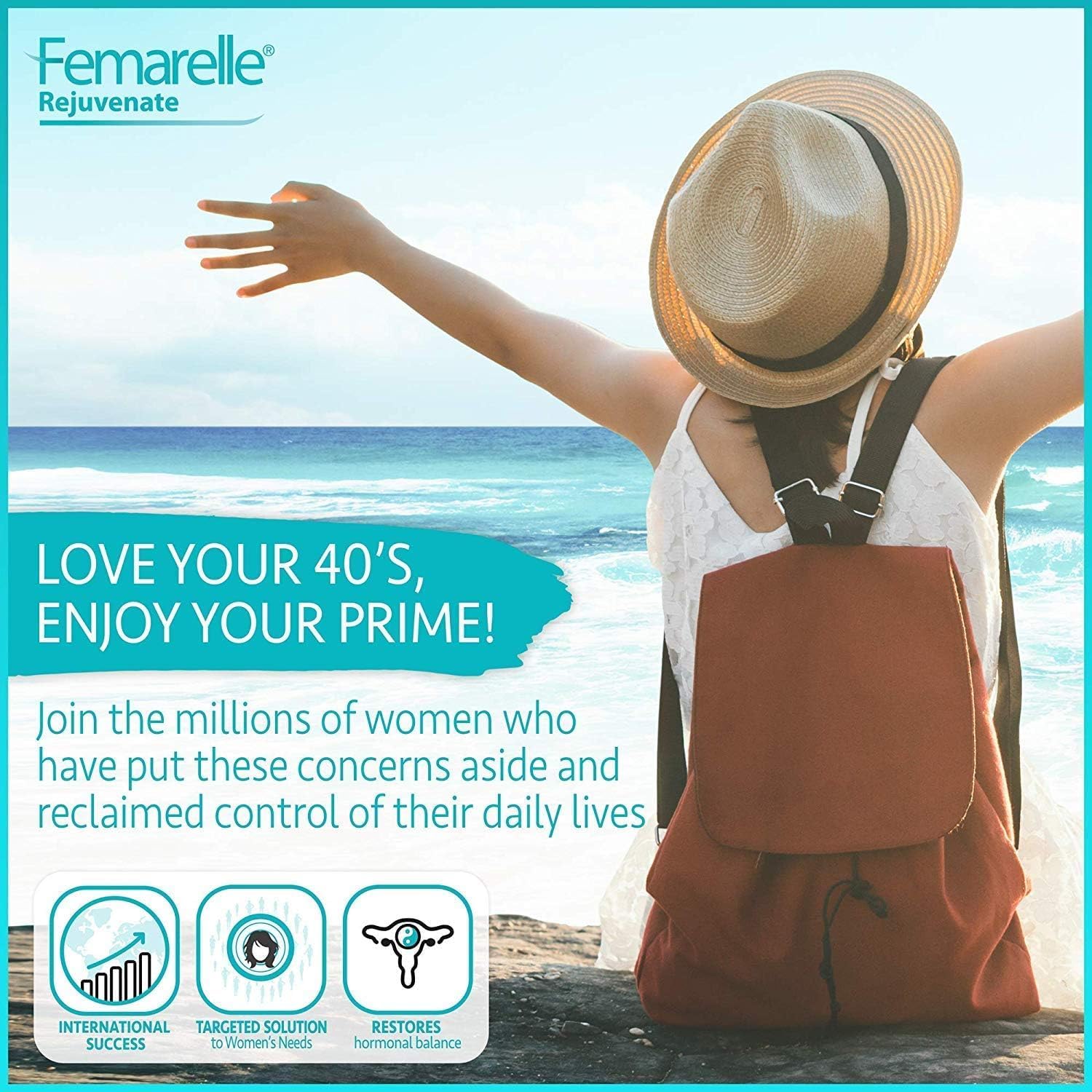 Femarelle Rejuvenate – Complemento para perimenopausia con DT56a y linaza – 56 cápsulas