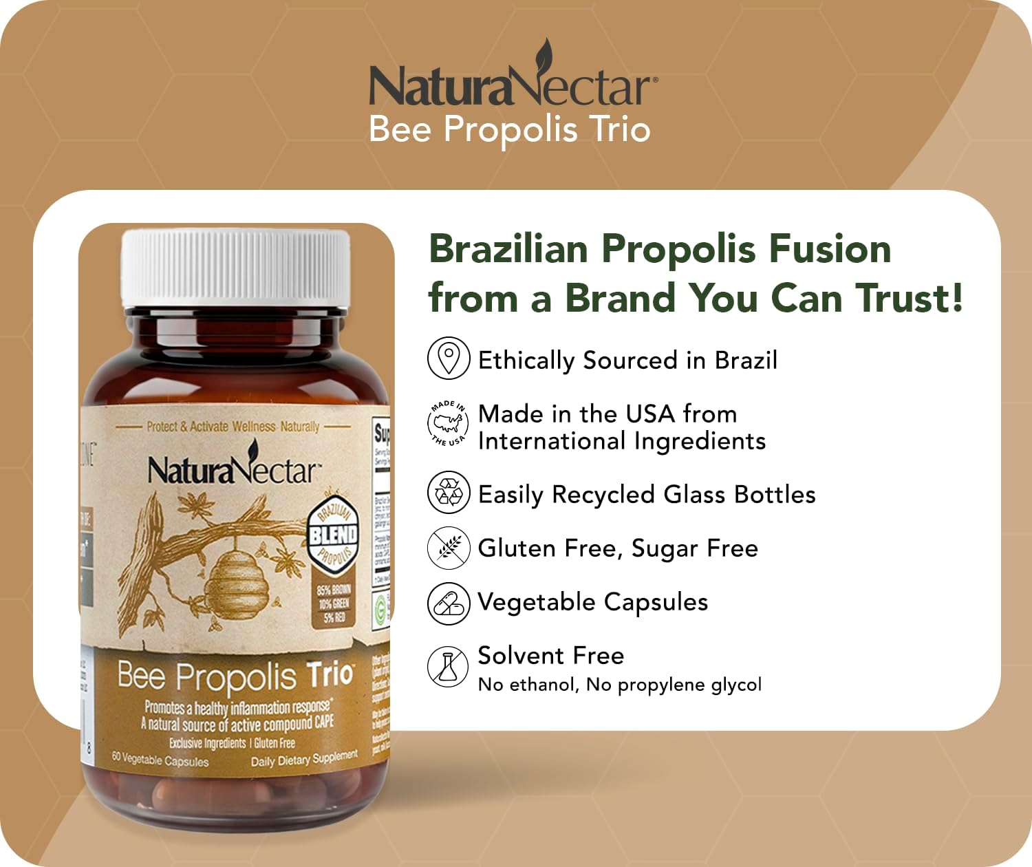 NaturaNectar - Bee Propolis Trio Capsules, 60 ct.