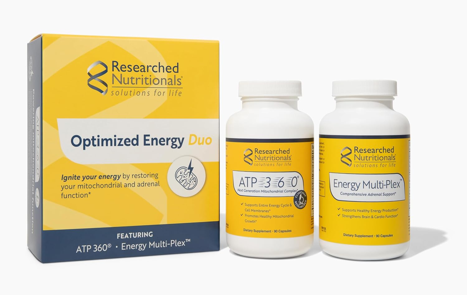 Researched Nutritionals Pack Duo de Vitaminas para Hombres y Mujeres - ATP 360 y Multi-Plex - Apoyo Adrenal y Mitocondrial para Energía Celular Óptima