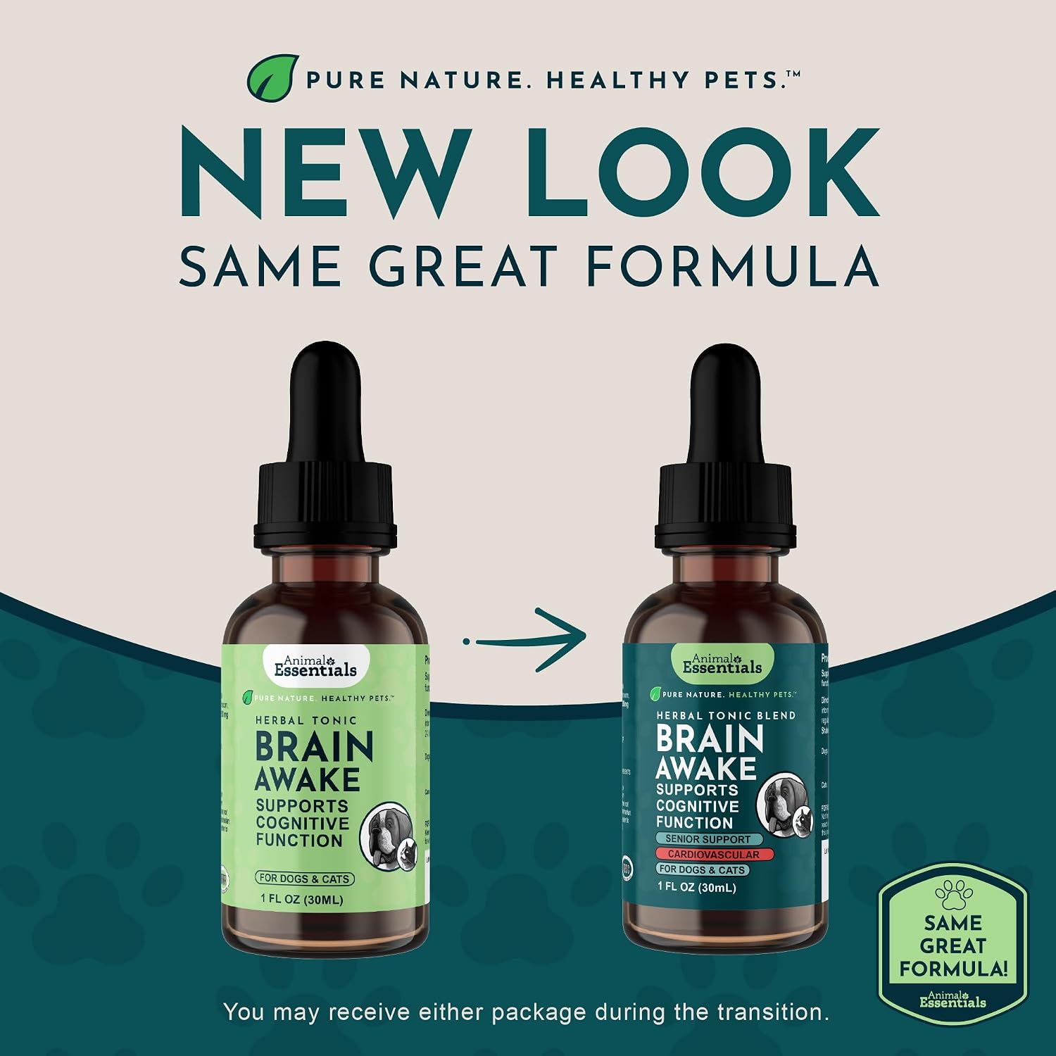 Animal Essentials Brain Awake Fórmula de Apoyo Cognitivo para Perros y Gatos, 30 ml