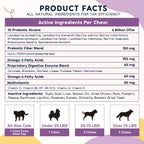 Probióticos para Perros – 6 Billones de UFC y 10 Cepas con Prebióticos, Omega-3, Enzimas Digestivas y Multivitaminas, Masticables Sabor Pato para Salud Digestiva e Inmune, 120 Chews