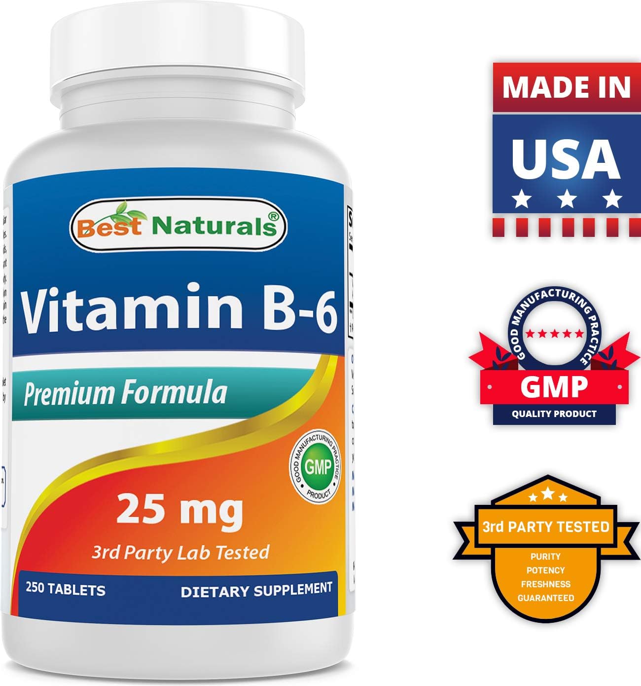 Best Naturals Vitamina B6 25mg 250 Comprimidos (Pack de 2)