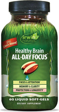 Irwin Naturals Healthy Brain All-Day Focus - Apoyo Nootrópico para la Concentración Diaria, 60 Cápsulas Blandas