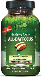 Irwin Naturals Healthy Brain All-Day Focus - Apoyo Nootrópico para la Concentración Diaria, 60 Cápsulas Blandas