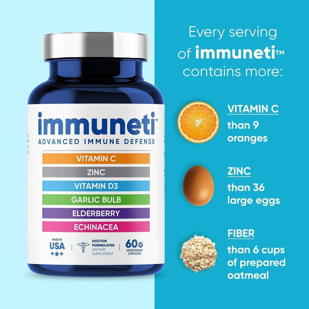 Immuneti Advanced Immune Support – Suplemento 6 en 1 con Saúco, Vitamina C, D3, Zinc, Ajo y Equinácea