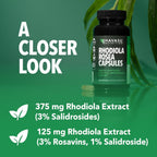 Rhodiola Rosea Cápsulas - Adaptógeno Herbal con 3% Salidrósidos - 60 Cápsulas Veganas