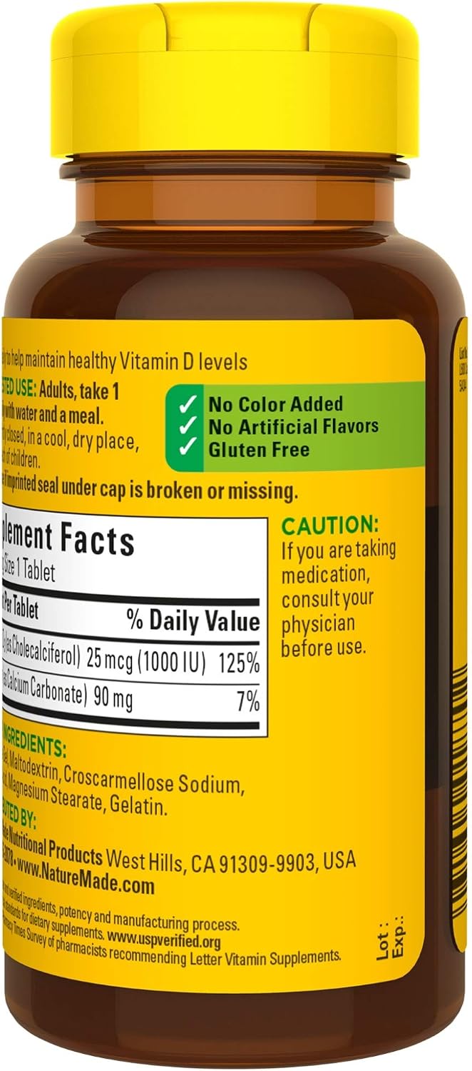 Vitamina D3, 100 Comprimidos, 1000 UI (25 mcg)