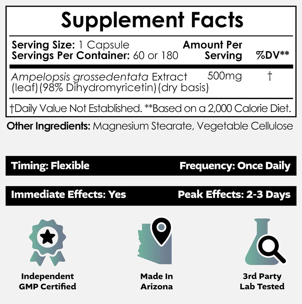 Nootropics Depot Dihidromiricetina (DHM) Cápsulas | Apoyo después de beber y recuperación | Extracto de Té de Vid (Ampelopsis grossedentata) | 60 cápsulas
