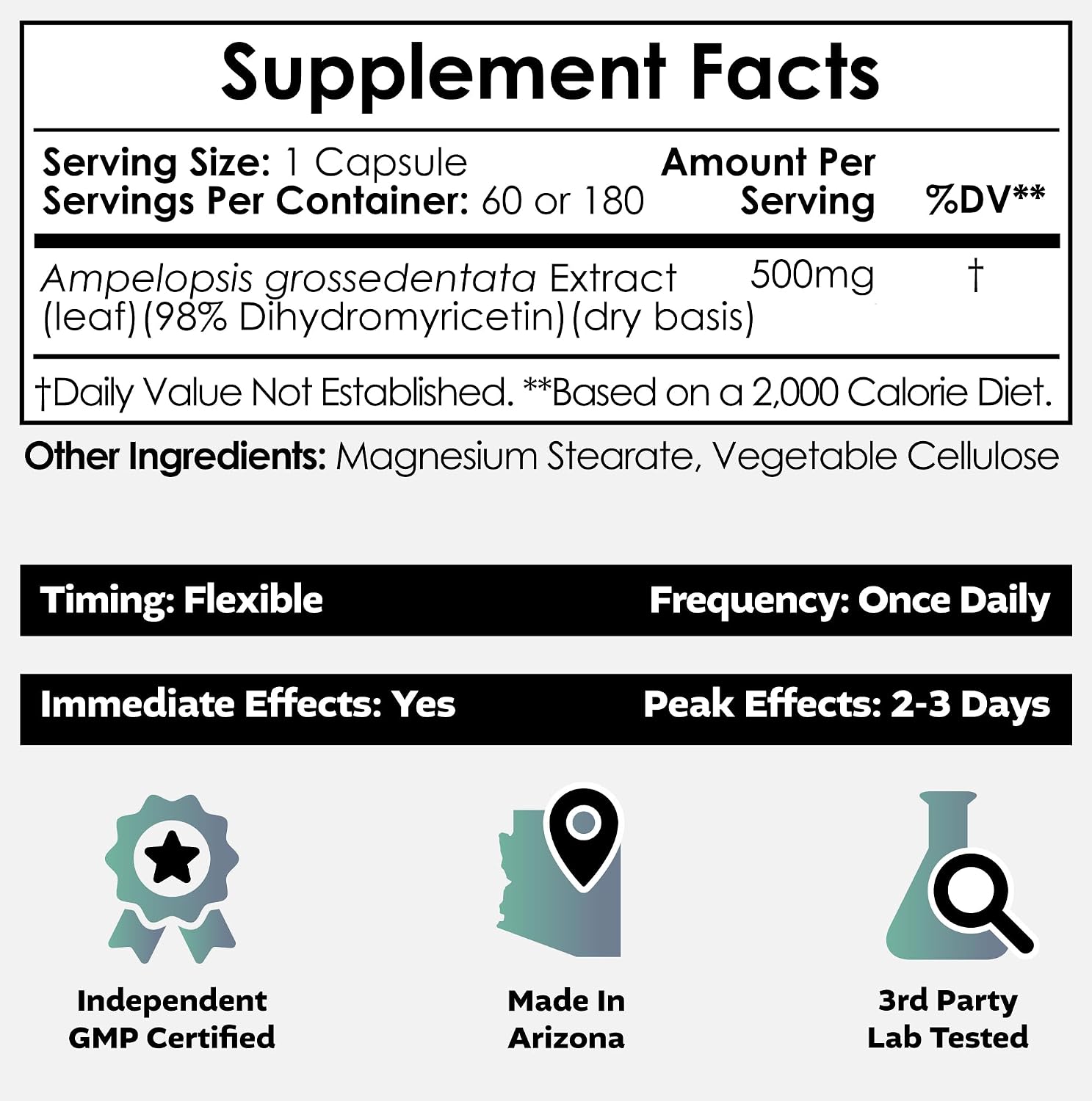 Nootropics Depot Dihidromiricetina (DHM) Cápsulas | Apoyo después de beber y recuperación | Extracto de Té de Vid (Ampelopsis grossedentata) | 60 cápsulas