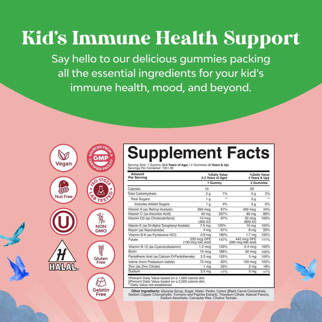 Natures Craft Gominolas Multivitamínicas para Niños - Vegano - 14 Vitaminas y Minerales Esenciales - 120 Unidades
