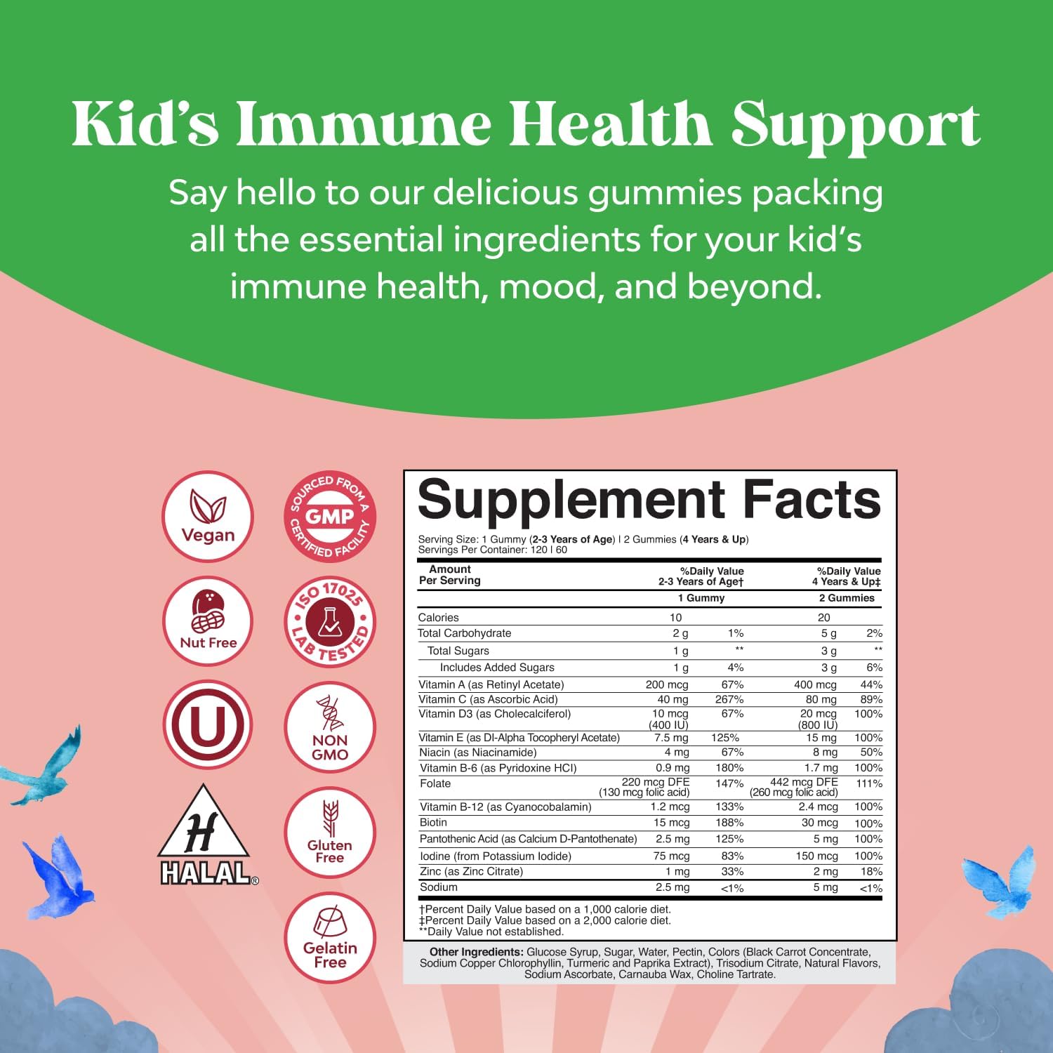 Natures Craft Gominolas Multivitamínicas para Niños - Vegano - 14 Vitaminas y Minerales Esenciales - 120 Unidades