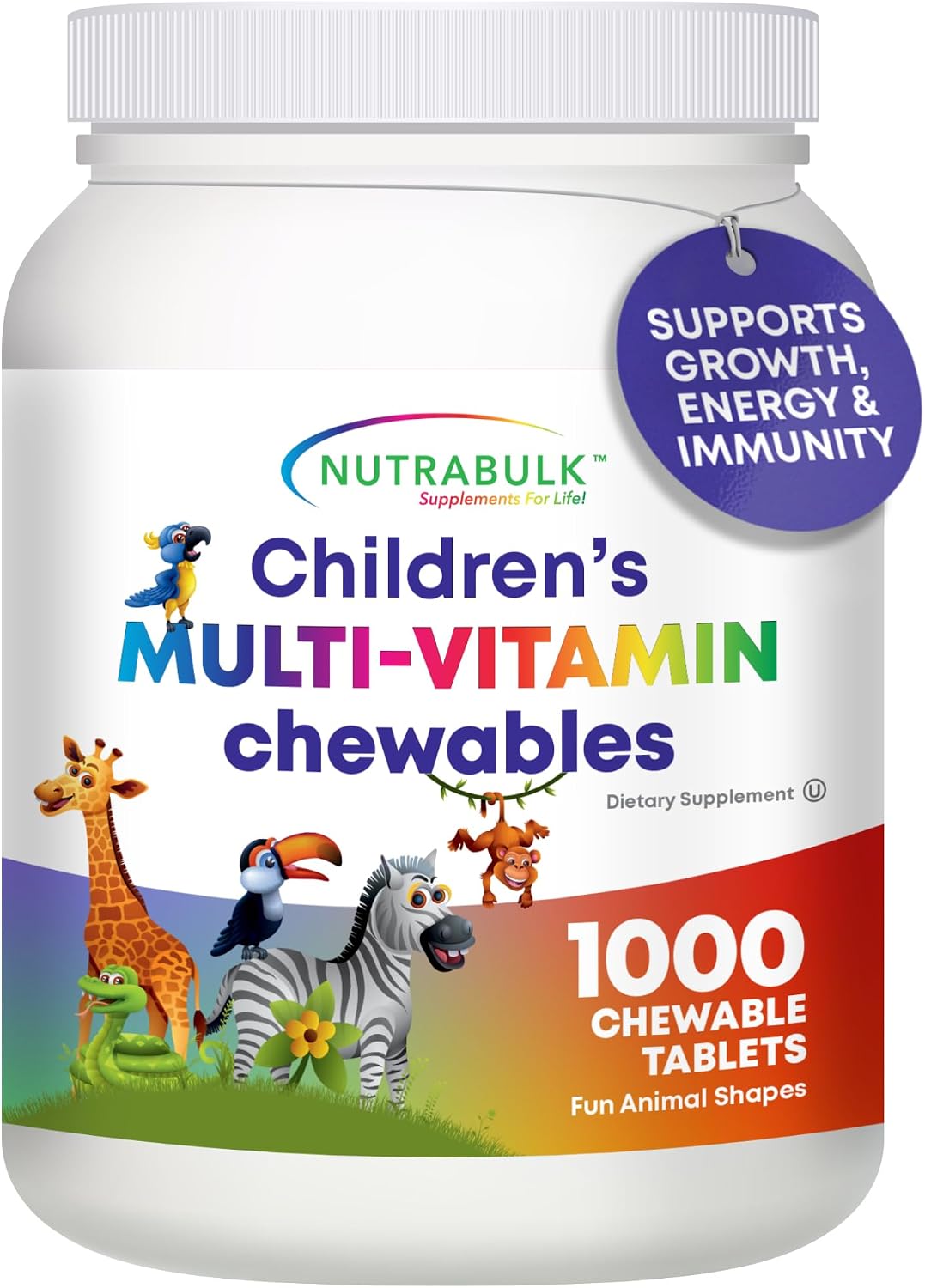 NutraBulk Multivitamínico Infantil - 1000 Comprimidos Masticables con Formas de Animales