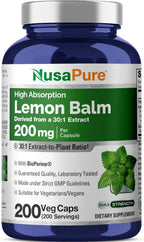 NusaPure Cápsulas de Melisa, 200 mg, 200 Cápsulas Veganas (No GMO, Vegano)