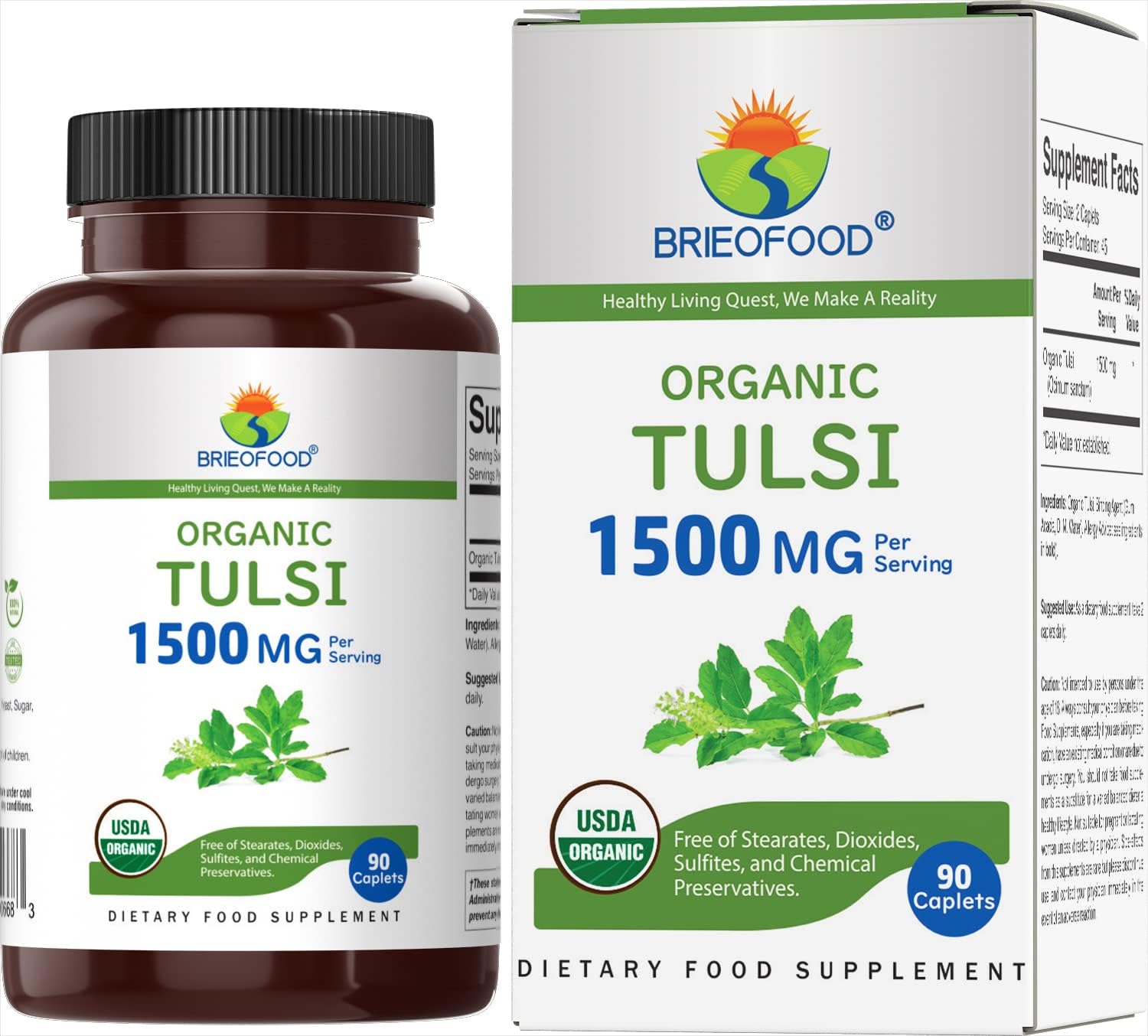 Organic Tulsi (Holy Basil) 1500mg, 90 Vegetarian Tablets