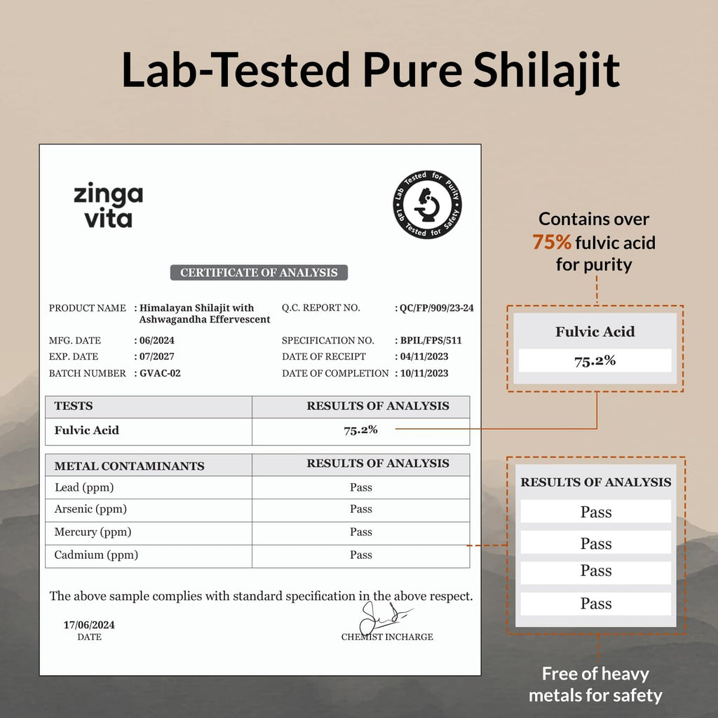 Zingavita Ayurveda Himalayan Shilajit 750mg Efervescente con Ashwagandha, Gokshuru, Fenogreco, Brahmi y Safed Musli - Pack de 2