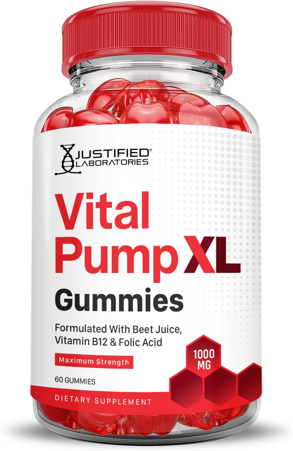 Justified Laboratories Vital Pump XL Performance Gummies 1000mg - Pack de 2 - 120 Gominolas con Vinagre de Manzana, Remolacha, Vitamina B12 y Ácido Fólico - Vegano, Sin Gluten