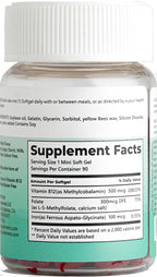 Briyo Vitamin B12 500 mcg (metilcobalamina) con Folato (metilfolato) y Hierro - 90 mini softgels