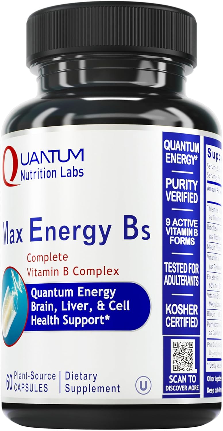 Quantum Nutrition Labs Max Energy Bs - Vitamin B Complex, Methylated B Complex Vitamins with Vitamin B1, B6, B12, Thiamin, – Image 1