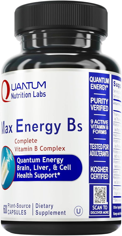 Quantum Nutrition Labs Max Energy Bs - Vitamin B Complex, Methylated B Complex Vitamins with Vitamin B1, B6, B12, Thiamin, – Image 1