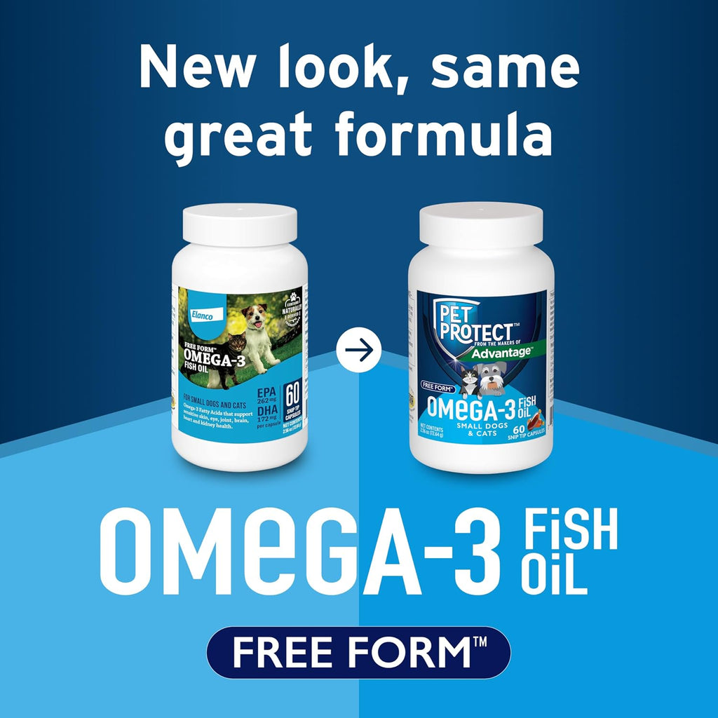 Free Form Snip Tips Omega-3 Aceite de Pescado para Perros y Gatos Pequeños, 60 Cápsulas