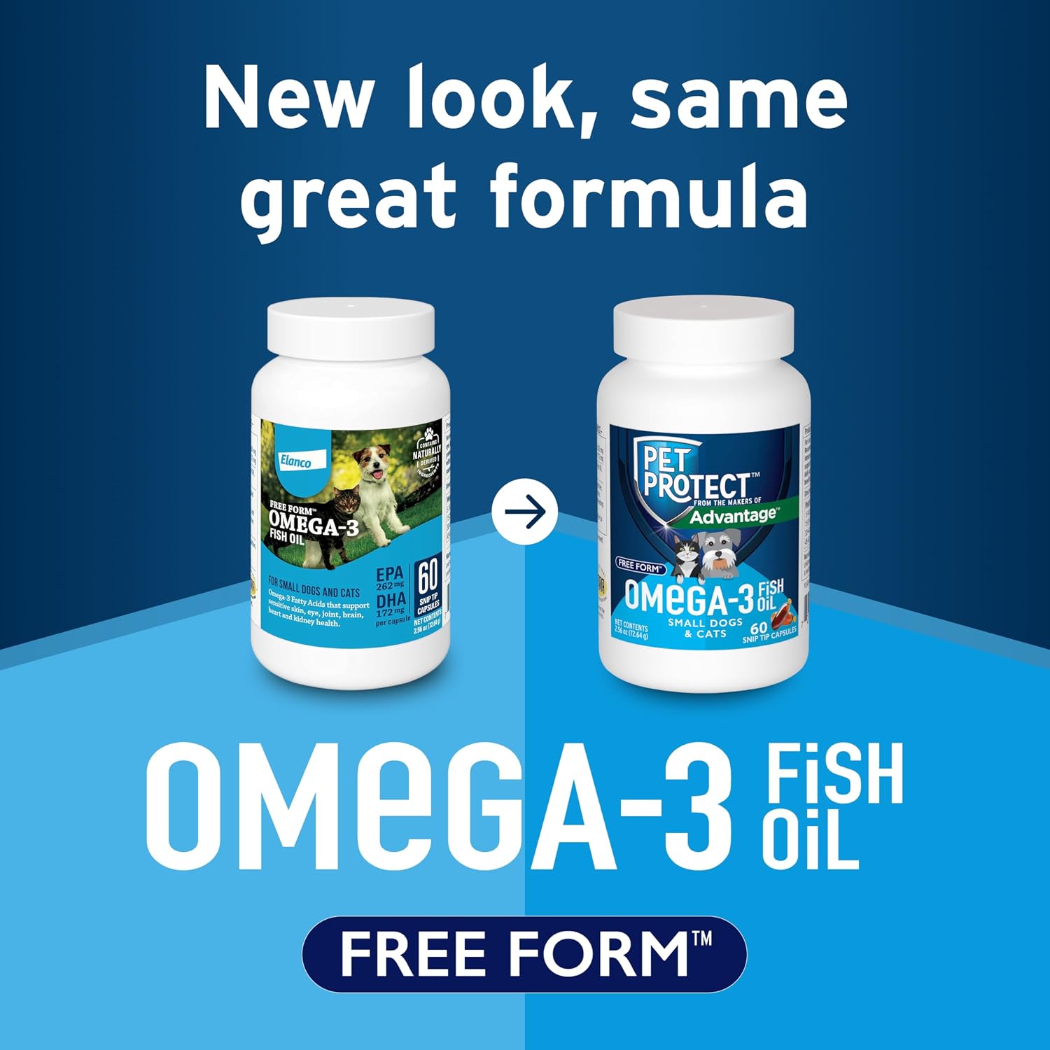 Free Form Snip Tips Omega-3 Aceite de Pescado para Perros y Gatos Pequeños, 60 Cápsulas