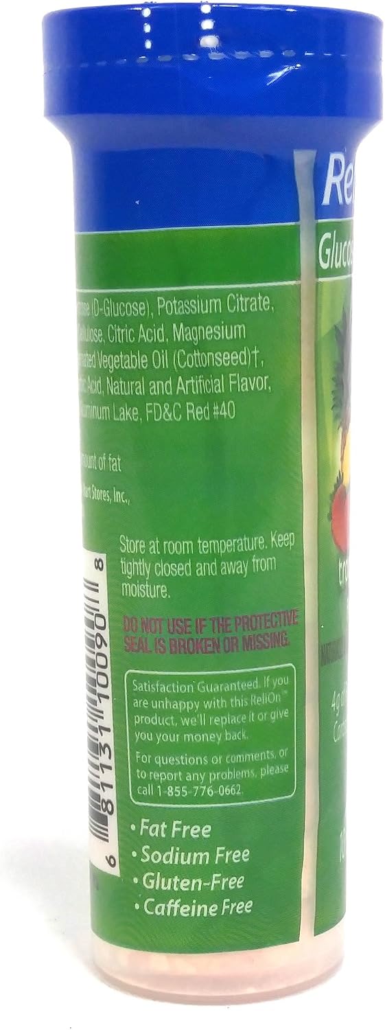 ReliOn Glucosa Tropical Fruit Tabletas, Tubo para Llevar, 10 Tabletas