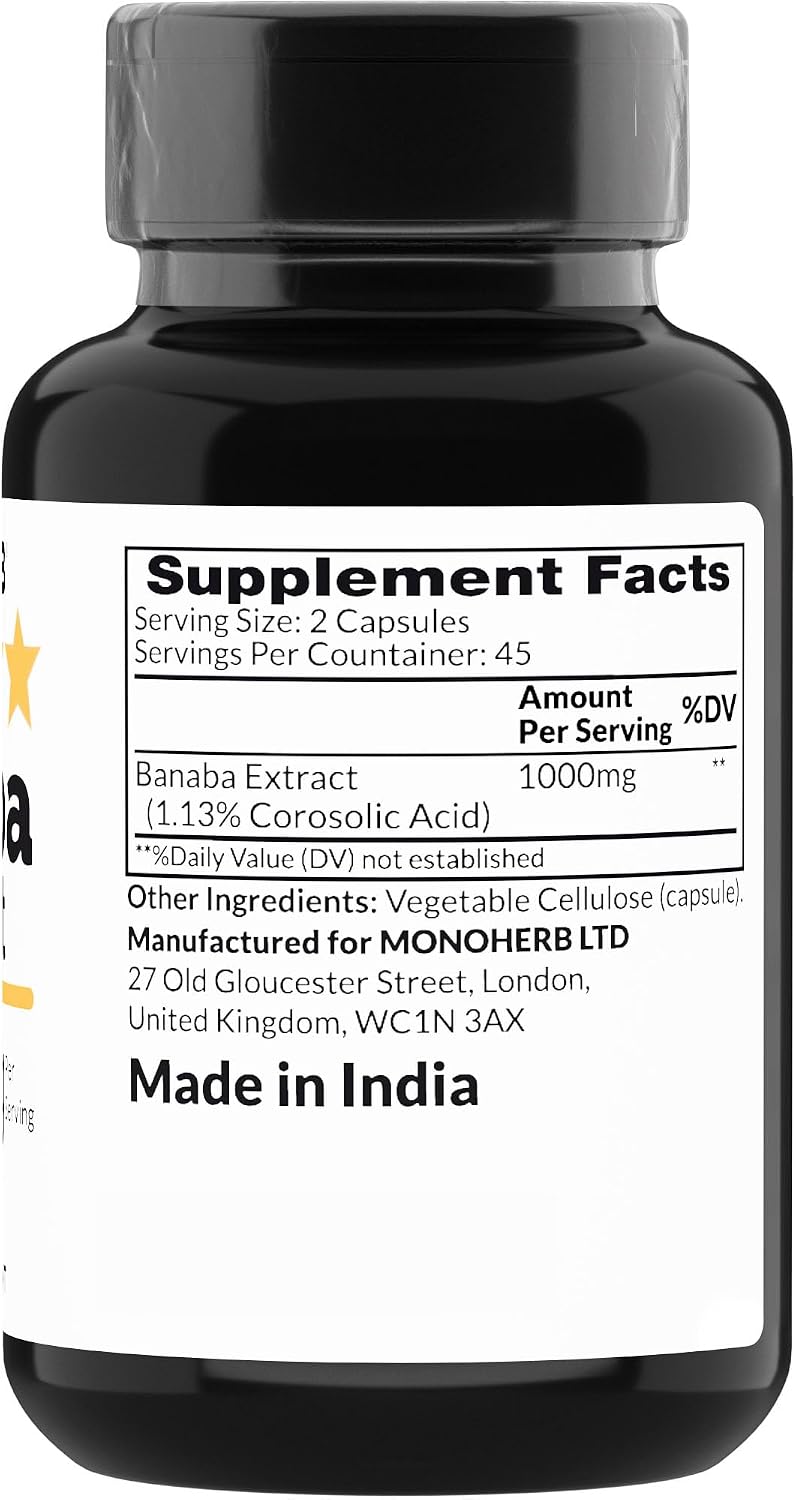 MONOHERB Extracto de Banaba 1000 mg - 90 Cápsulas Vegetales - 2% Ácido Corosólico