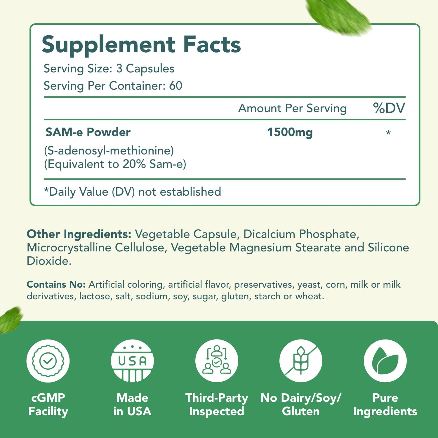 SAM-e 1500mg - S-Adenosilmetionina de Alta Absorción - 120 Cápsulas