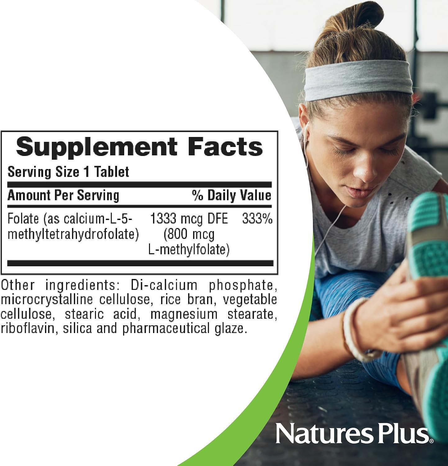 NaturesPlus Folic Acid (Methylfolate) - 800 mcg - 90 Tablets