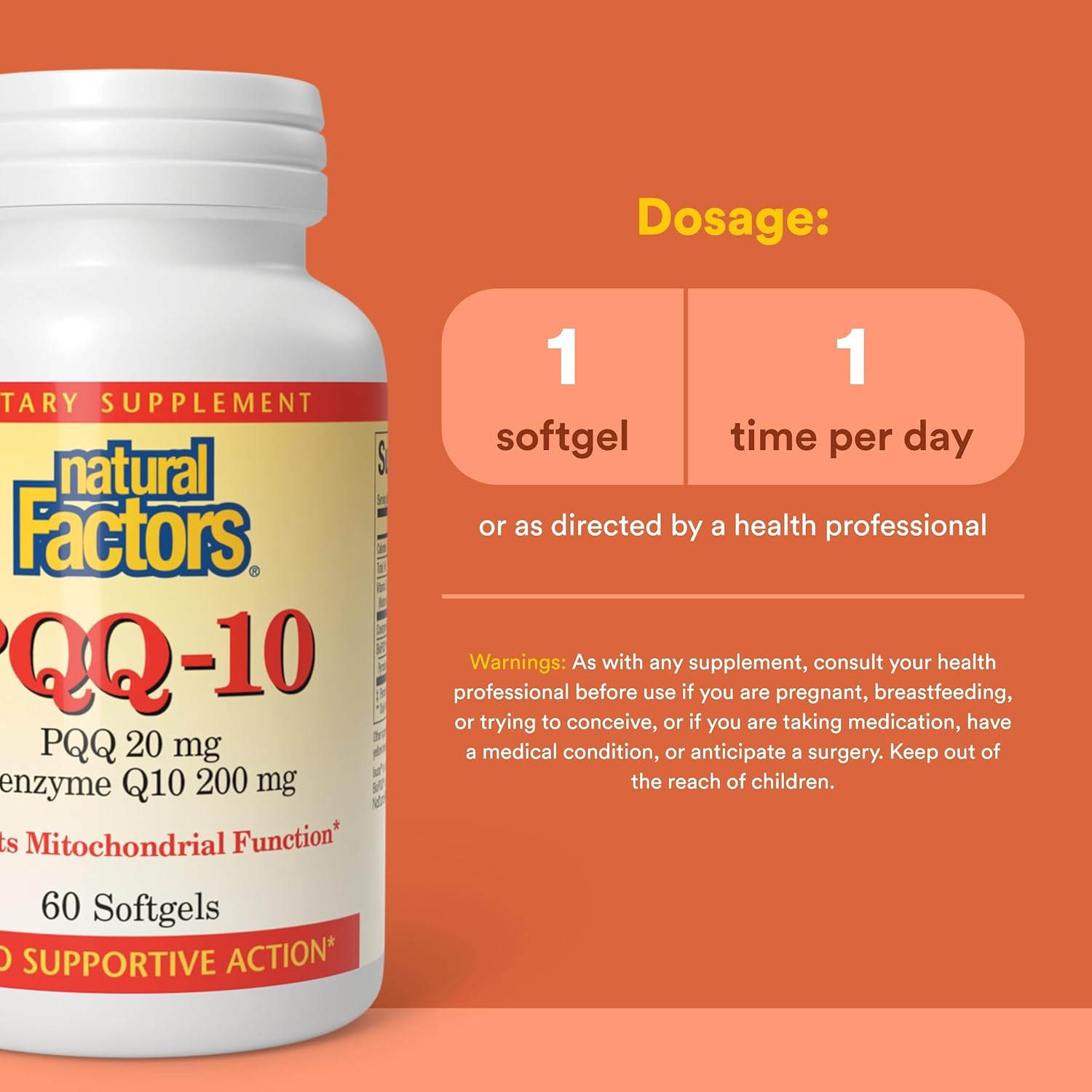 Natural Factors PQQ-10, Complemento Alimenticio para la Energía y el Envejecimiento Saludable, 60 Cápsulas Blandas