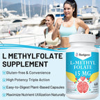 L-Metilfolato 15mg (5-MTHF) - Ácido Fólico Activo con B6 y B12 - Vegano, Sin Gluten, Sin Lácteos (60 Cápsulas)