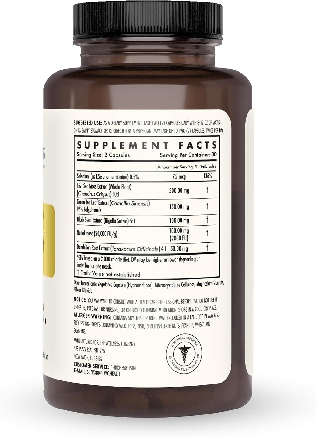 The Wellness Company Spike Support – Detox, Salud Inmunitaria, Flujo Sanguíneo – Nattokinasa, Raíz de Diente de León y Extracto de Black Sativa | 60 Cápsulas (1 Mes)
