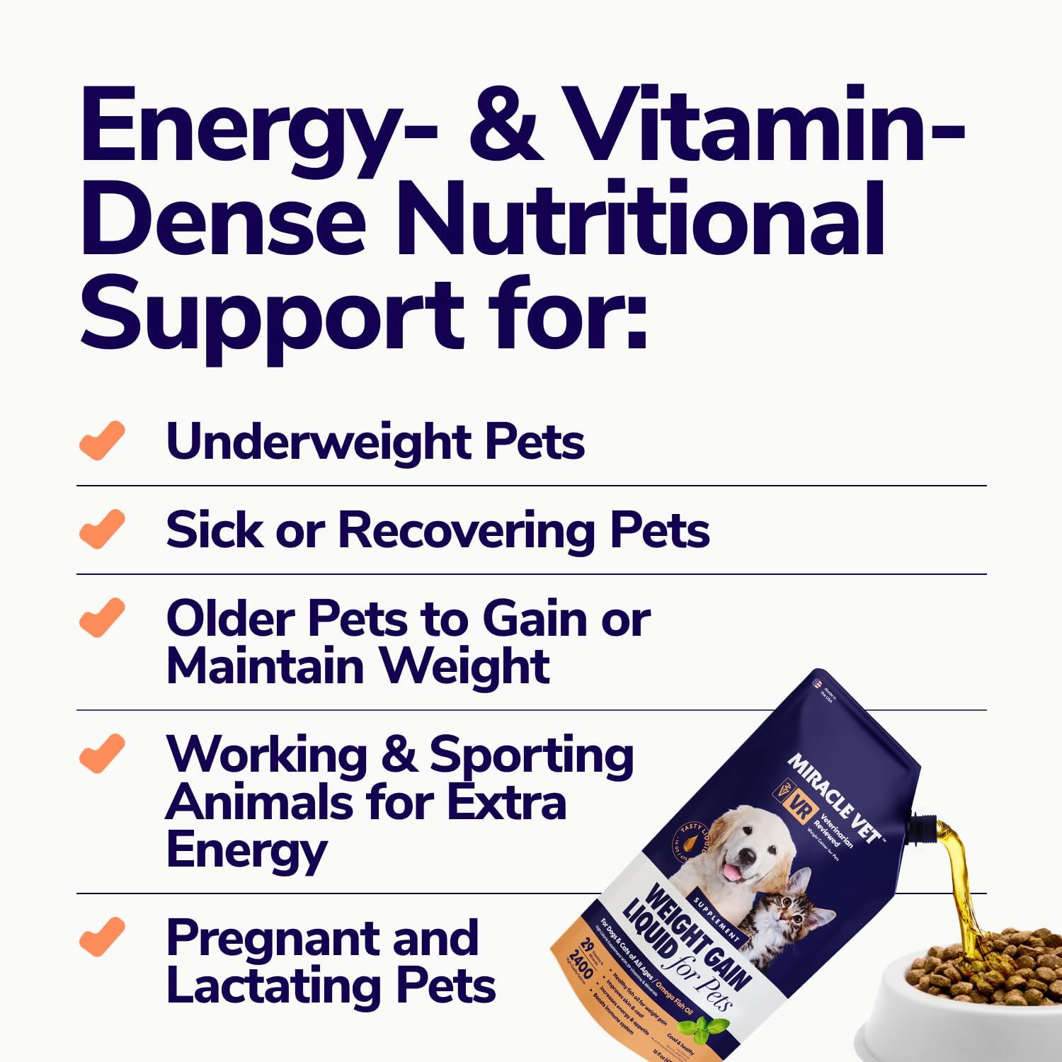 Ganador de peso de alto contenido calórico para perros y gatos - Suplemento multivitamínico en gel con omega-3 y calcio